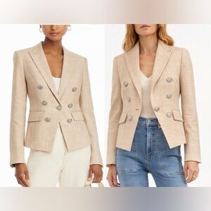 Veronica Beard Diego Dickey Blazer Camel White Windowpane Plaid Double Breasted